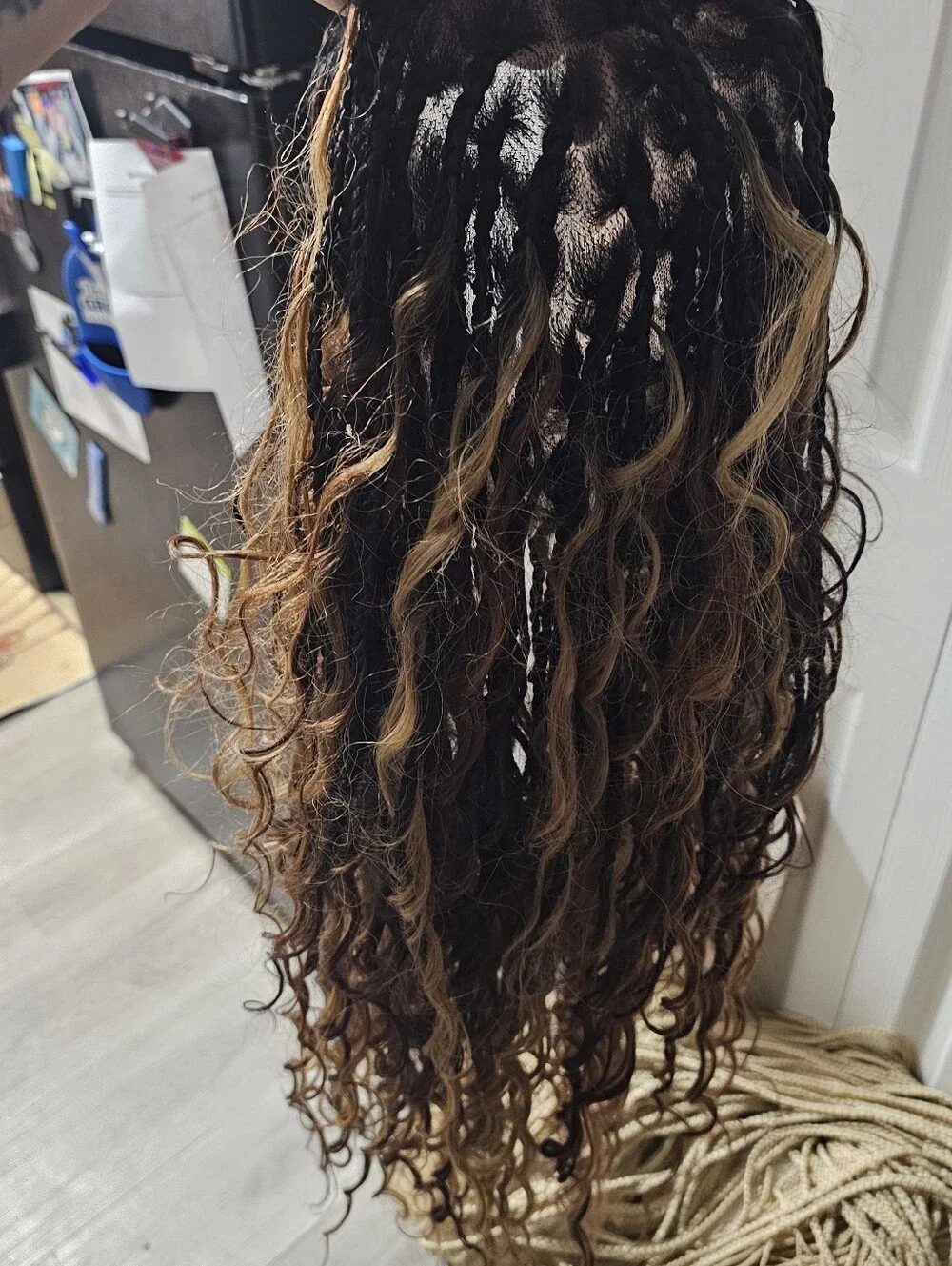 Curly Synthetic Hair Extensions - Brown & Blonde Highlights,  Comes With Cap